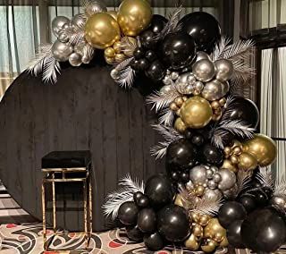 Amazon.com : great gatsby party Birthday Decorations Balloons Decor, Black Gold Silver Balloon Arch, Man’s Birthday Decorations, Black Gold Silver Birthday Decorations, Black Silver And Gold Balloon Garland, Prom Decorations Black And Gold, Roaring 20s Balloon Arch, Black Gold Photo Booth, Gatsby Balloon Arch