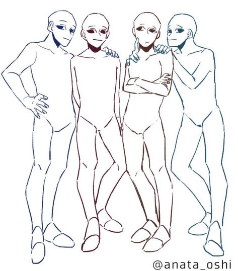 Anime Base Group Of Four, Drawing Bases, Reference Board, Person Drawing, Body Base Drawing, Human Drawing, Creative Drawing Prompts, Pose References, Drawings Of Friends