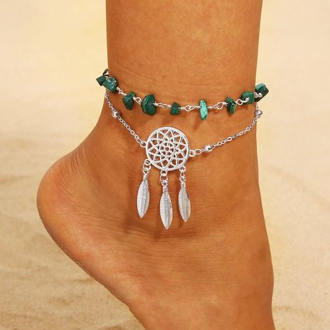 Hollow Dreamcatcher Irregular Turquoise Anklet Feather Pendant #Ad , #AD, #Irregular, #Dreamcatcher, #Hollow, #Turquoise, #Pendant Pearl Ankle Bracelet, White Dreamcatcher, White Tankini, Turquoise Anklet, Foot Chain, Foot Bracelet, Leg Chain, Beaded Ankle, Summer Anklets