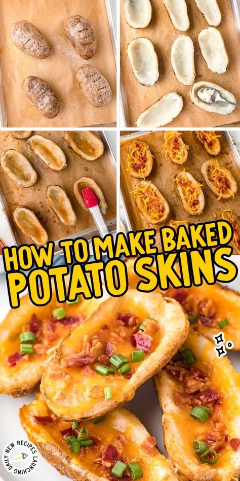 Baked Potato Skins Baked Potato Skins Easy, Texas Roadhouse Potato Skins, Homemade Potato Skins, Potato Skins Recipe, Savory Bacon, Loaded Potato Skins, Baked Potato Skins, Potatoe Skins Recipe, Comfy Food