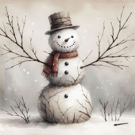 Snowman Looking Up, Snowman Pictures Image, Beautiful Winter Scenes Christmas, Vintage Snowman Images, Cute Snowman Painting, Winter Scenes To Paint, Snow Tattoo, Beautiful Winter Pictures, Rustic Snowman