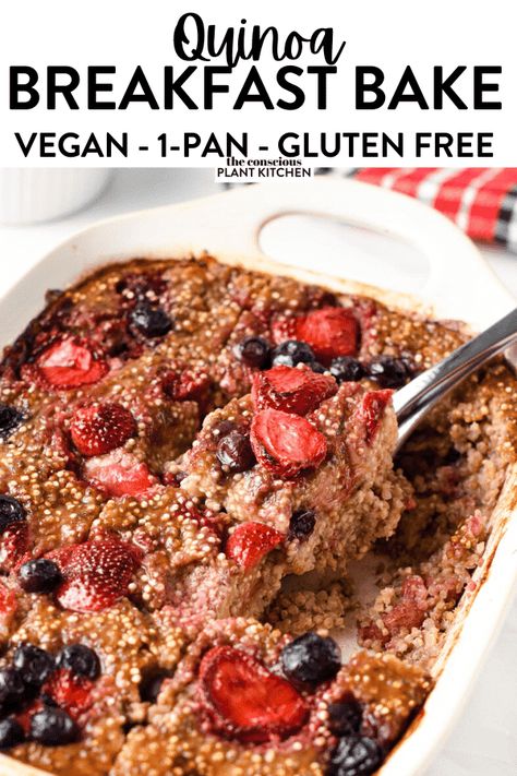 Quinoa Breakfast Bake, Vegan Proteins, Vegan Baked Oatmeal, Quinoa Recipes Breakfast, Quinoa Bake, Vegan Breakfast Casserole, Baked Oatmeal Recipe, Vegan Breakfast Easy, Vegan Baked