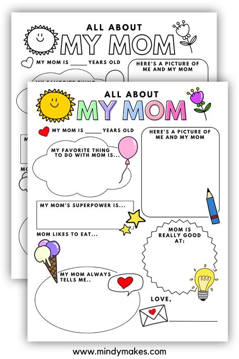 Preschool Mothers Day, Crafts Mothers Day, All About My Mom, Mothers Day Crafts Preschool, Mother's Day Theme, Easy Mother's Day Crafts, Diy Mother's Day Crafts, Mother's Day Printables, Mother's Day Projects