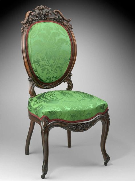 Side chair, one of four side chairs from a Rococo revival parlor set Purple Velvet Chair, Rococo Chair, Rococo Revival, Victorian Interior Design, Leaf Carving, Rococo Furniture, Victorian Chair, Antique French Furniture, Antique Chairs