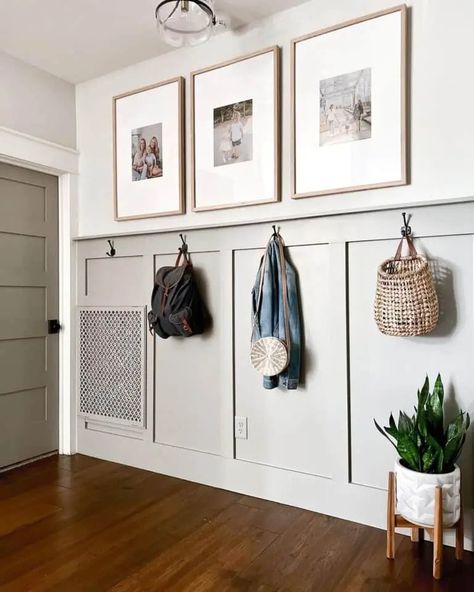 27 Stylish Coat Hooks You Can Hang Anywhere Front Entrance Coat Hooks, Board And Batten Entry Way Hooks, Coat Hooks With Shelf Above, Wainscoting With Coat Hooks, Wall With Hooks Entry, Entryway With Bench And Hooks, Coat Hanger Wall Entryway, Coat Hooks Hallway Small Entryways, Hallway Coat Hanging Ideas