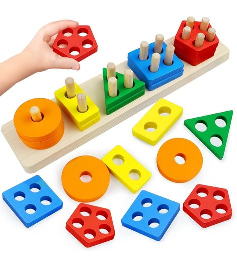 Sorting & Stacking Toys, Wooden Educational Toys, Kids Blocks, Shape Puzzles, Puzzles Gifts, Stacking Toys, Wooden Shapes, Activity Toys, Block Toys