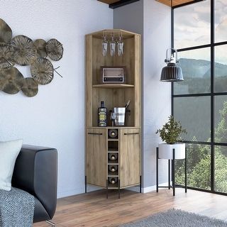 Corner Bar Cabinets For Home, Corner Bar Ideas, Tall Bar Cabinet, Wine Cubbies, Corner Bar Cabinet, Built In Wine Rack, Cup Rack, Corner Bar, Bar Unit