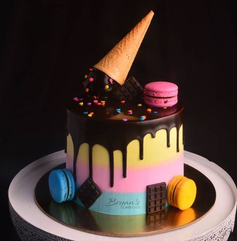 Chocolate Birthday Cake Decoration, Cone Cake, Cake Designs For Kids, Ice Cream Cone Cake, Rainbow Cakes, Rainbow Ice Cream, Cake House, Birthday Cake Chocolate, Bday Cake