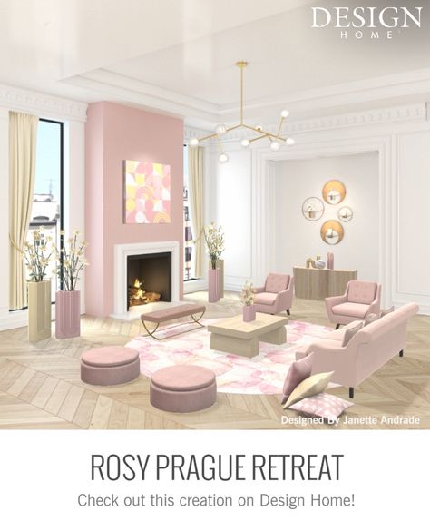 Modern Pink Bedroom, Blush Living Room, Bloxburg Town, Bloxburg Modern, Bloxburg Room, Pink Bedroom, Bloxburg House, Room Ideas, Blush