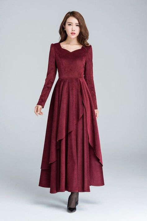 83e8ef518174e1eb6be4a0778d050c9ddesc50877545ri Wedding Burgundy, Wine Red Dress, Party Dress Wedding, Fall Cocktail, Dress Layered, Robes Vintage, Spring Maxi Dress, Long Sleeve Cocktail Dress, Layered Dress