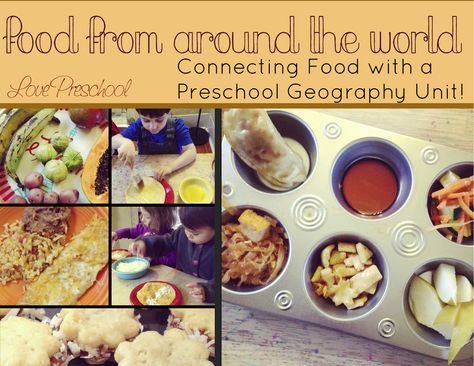 Cooking Ideas for Around The World and Map Study from Love Preschool Food Around The World Preschool, Exploration Activities, Market Snacks, Multicultural Activities, Food Lessons, Preschool Cooking, Preschool Music Activities, Kitchen Classroom, Around The World Theme