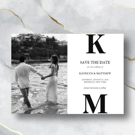 wedding invitation template Save The Date Ideas Black And White, Save The Date Ideas Black, Save The Date Magnet Ideas, Unique Save The Date Ideas, Bold Monogram, Unique Save The Dates, Modern Save The Dates, Magnetic Card, Save The Date Magnets