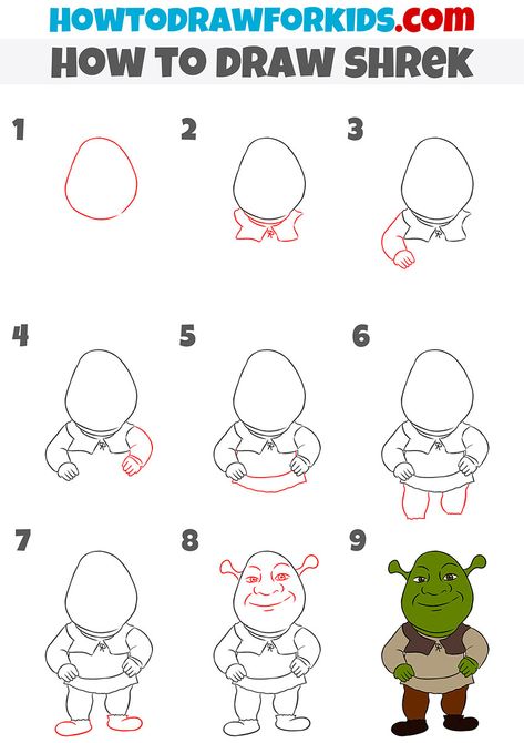 how to draw shrek step by step How To Draw Shrek Step By Step, How To Draw Shrek, Shrek Drawing Easy, Shrek Sketch, Cute Shrek, Drawing Ideas Funny, Shrek Cartoon, Cartoon Drawing Easy, Shrek Drawing