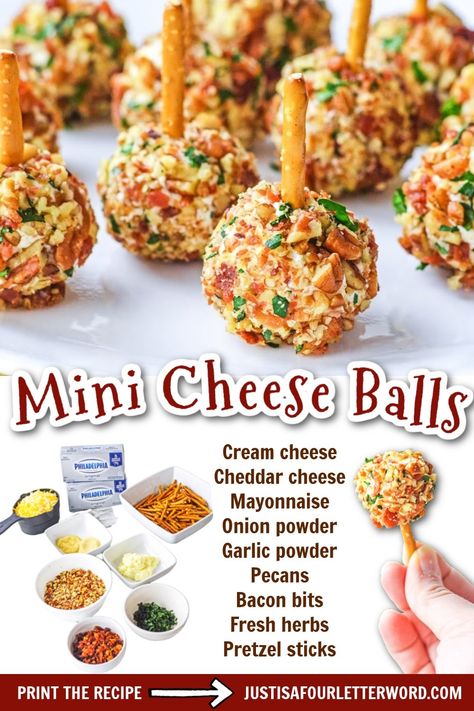 Mini Cheese Balls, Cheese Ball Recipes Easy, Cheese Ball Bites, Christmas Recipes Appetizers, Thanksgiving Menu Ideas, Appetizers Easy Finger Food, Finger Foods Easy, Best Appetizer Recipes, Cheese Ball Recipes