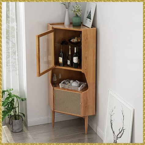 Corner Cabinet Living Room, Living Room Bar Cabinet, Corner Bar Cabinet, Dining Room Corner, Armoire D'angle, Corner Bar, Door Bar, Corner Cupboard, Room Corner