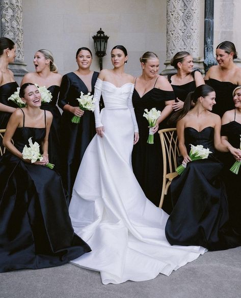 20 best long sleeve wedding dresses for 2023 Black Bridesmaids, White Bridesmaid Dresses, Black White Wedding, Black Bridesmaid Dresses, Fine Art Wedding Photographer, Long Sleeve Wedding, Wedding Mood, Wedding Dress Sleeves, Long Bridesmaid Dresses