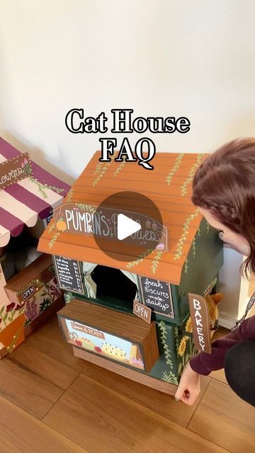 Emma Movius on Instagram: "Answering some of my most asked questions! This is long overdue sorry 😂 #catmom #catsofinstagram #cathouse #diy #cardboardcrafts" Cat Cardboard Box Ideas Diy, Diy Cat Bed Cardboard, Diy Outside Cat House, Cathouse Diy, Cardboard Box Cat House Diy, Diy Cat House Cardboard, Cat Cardboard Box Ideas, Cat Cardboard House, Cat House Diy Cardboard