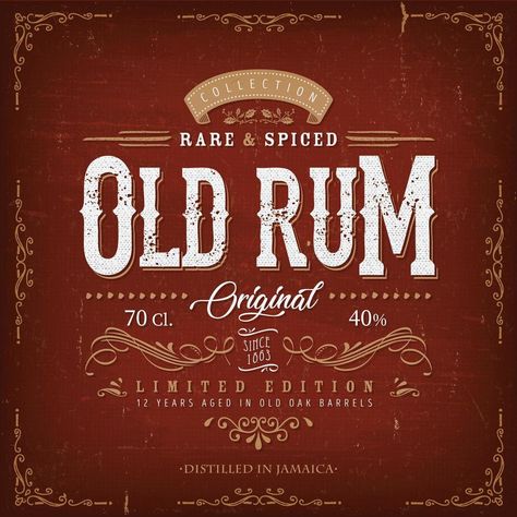 Vintage Red Old Rum Label Template For Bottle Old Rum Bottle, Vintage Rum Labels, Vintage Liquor Labels, Vintage Alcohol Labels, Spirits Label Design, Rum Label, Old Monk Rum, Whiskey Bottle Labels, Rum Brands