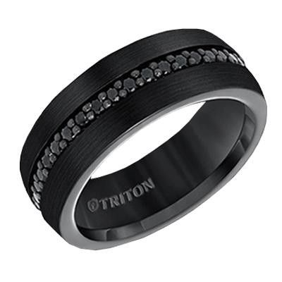 TRITON Black Sapphire Tungsten Band-Mens Wedding Bands Wedding Rings For Men Black, Rings For Men Black, Mens Wedding Bands Unique, Comfort Fit Wedding Band, Black Tungsten Rings, Ring Settings, Sapphire Band, Black Tungsten, Tungsten Carbide Rings