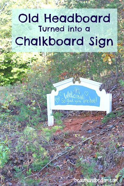 Two young girls turn their old, broken headboard into a new Welcome sign for their home Headboard Signs Repurposed, Barndominium Furniture, Headboard Halloween Sign, Old Headboard Ideas Reuse, Repurpose Headboard, Slate Crafts, Headboard Redo, Whimsical Backyard, Headboard Crafts