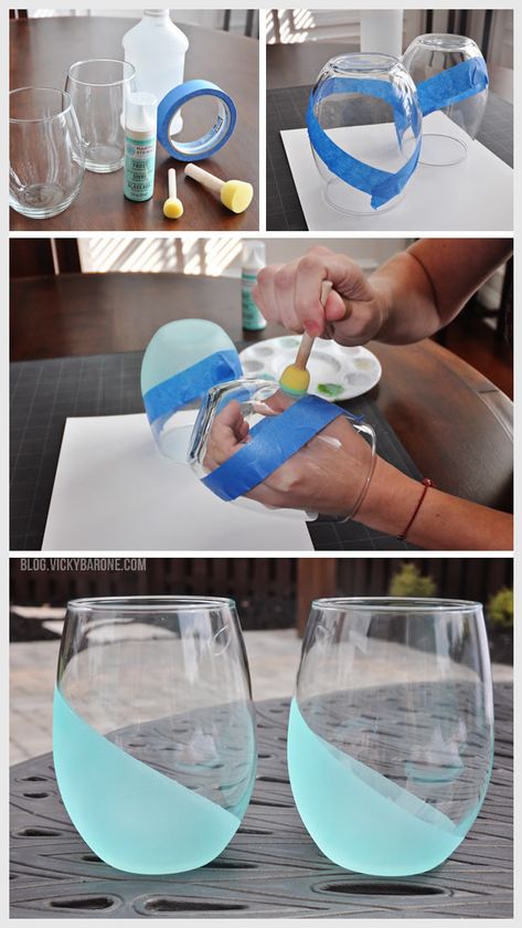 Koti Diy, Summer Diy Projects, Diy Wine Glasses, Idee Cricut, Hemma Diy, Wine Glass Crafts, Wine Bottle Diy Crafts, Wine Bottle Diy, Painted Wine Glasses