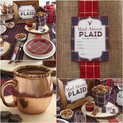 Plaid Theme Party, Mad About Plaid Christmas Party, Flannel Holiday Party, Flannel Party, Plaid Wedding, Plaid Party, Lumberjack Party, Holiday Party Themes, Christmas Party Themes