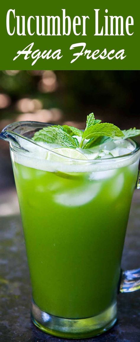 Cucumber Lime Mint Agua Fresca Aqua Fresca Recipes, Fresca Drinks, Agua Fresca Recipe, Mint Drink, Lime Drinks, Green Drink, Diy Easy Recipes, Mexican Drinks, Cucumber Water