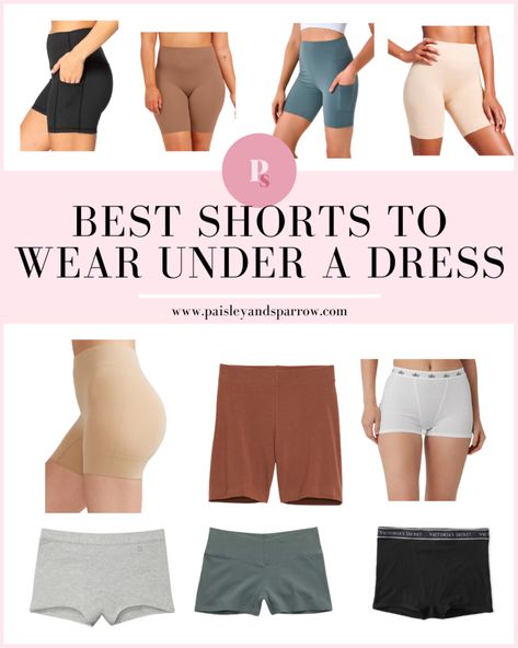 The Best Shorts to Wear Under Dresses and Skirts - Paisley & Sparrow Shorts To Wear Under Dresses, What To Wear Under A Skirt, Under Dress Shorts, What To Wear Under Short Dress, Boy Shorts Outfit Women, Shorts Under Dress, Shorts For Under Dresses, Flowy Dress Short, Best Shorts