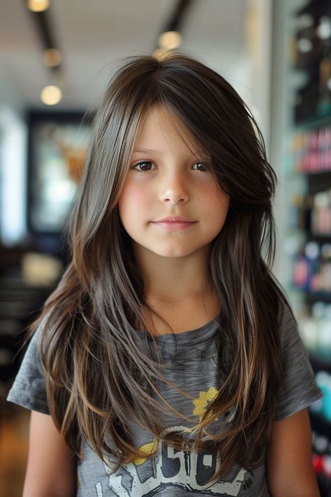 Kids Hair Cuts Girls Long, Kids Layers Haircut, Girl Curtain Bangs Haircut Kids, Girls Long Layered Haircut, Long Girls Haircut, Haircuts For 5 Year Girl, Girls Long Haircut Kids Layers, Hair Cuts For Kids Girls Ideas, Kid Curtain Bangs