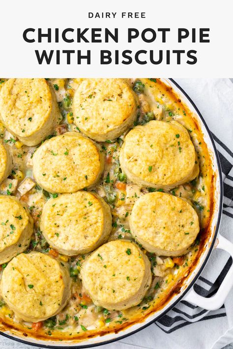 Chicken Pot Pie Biscuits, Pot Pie Biscuits, Dairy Free Chicken Pot Pie, Chicken Pot Pie With Biscuits, Pot Pie With Biscuits, Dairy Free Sauces, Dairy Free Recipes Dinner, Dairy Free Dinner, Easy Chicken Pot Pie