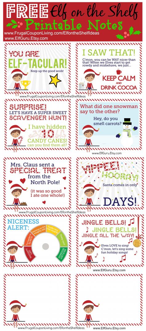 FREE Elf on the Shelf Notes and daily funny Elf on the Shelf Ideas on Frugal Coupon Living Elf On The Shelf Notes, Notes Letters, To Do App, Elf Notes, Timmy Time, Kids Notes, Elf Magic, Elf Antics, Elf Fun