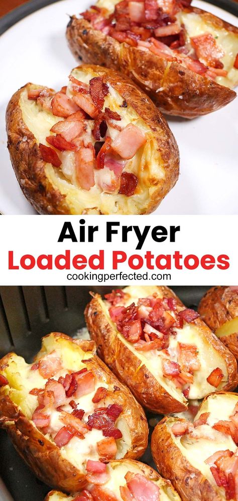 Air Fry Potatoes, Air Fryer Baked Potato, Making Baked Potatoes, Air Fryer Oven Recipes, Baked Potato Recipes, Air Fry Recipes, Loaded Potato, Air Fryer Dinner Recipes, Air Fryer Recipes Easy