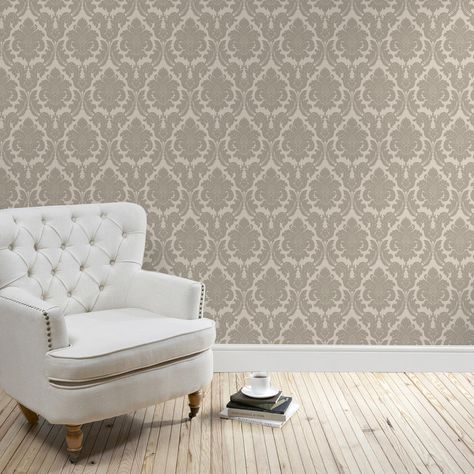 Versailles Wallpaper, Loft Conversion Bedroom, Patterned Wallpaper, Loft Bedroom, Farrow And Ball Paint, Damask Wallpaper, Bedroom Loft, Scroll Design, Wallpaper Living Room