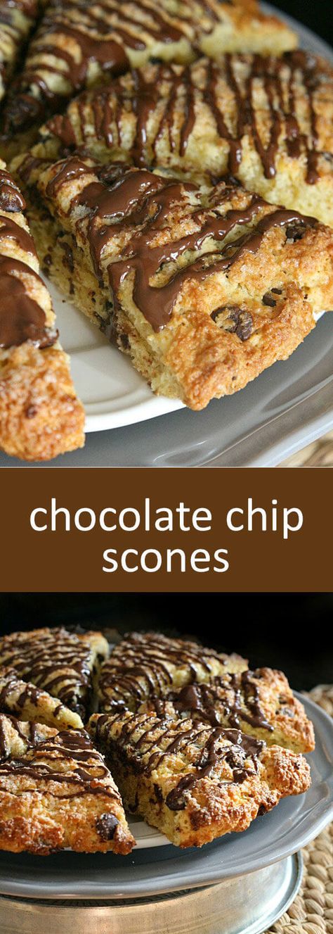 The perfect scone with the most beautiful crunchy sugar crusted top. Tender and full of chocolate chips, these Chocolate Chip Scones will seriously be the best scone you've ever had! By @yumm Chocolate Chip Scones, Breakfast Baking, Sale Ideas, Bar Recipes, Chocolate Drizzle, Chocolate Dessert, Little Kitchen, Scone Recipe, Bake Sale