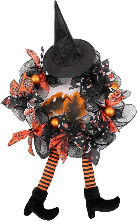 Amazon.com: Wlflash Halloween Wreath for Front Door Multi-Legged Witch Outdoor Decorations Outside Scary Signs Decor Large Black Clearance Hangers Decoration Orange Ornaments Wreaths Maple Leaf Party : Home & Kitchen Witch Halloween Wreath, Scary Signs, Orange Ornaments, Halloween Witch Wreath, Signs Decor, Witch Wreath, Pumpkin Door, Halloween Orange, Halloween Trees