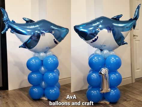 Shark Balloon Garland, Shark Balloons, Shark Balloon, Balloon Pillars, Birthday 2023, Balloon Tower, 3 Birthday, 5 Birthday, Balloon Display