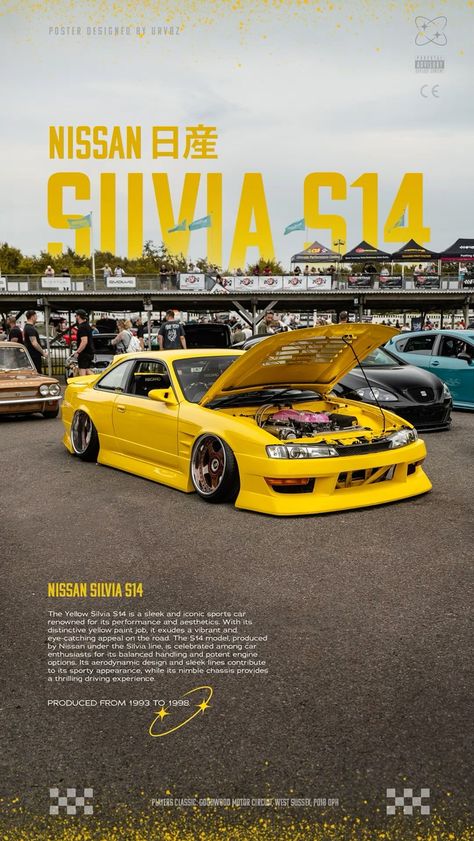 Graphic Car Poster, Aesthetic Cars Wallpaper, Car Poster Design Graphics, Car Moodboard, Car Graphic Design, Auto Wallpaper, Car Poster Design, Nissan S14, Its The Weekend