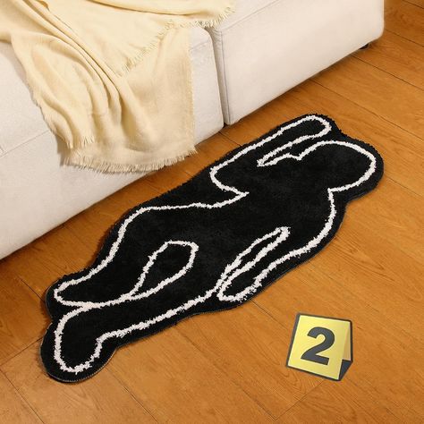 PRICES MAY VARY. FUNKY BATHROOM RUG DECOR: Large size: 19.7x47.3inch(50x120cm). Elevate your bathroom with our cool Black Humanoid design bath mat. Its unique design adds a playful element to your space and is sure to make you smile every time you step on it. SOFT AND FLUFFY: Experience comfort and cuteness combined with our cute bathroom rug. Crafted with plush materials, it provides a soft and cozy feel underfoot while adding an adorable touch to your bathroom. Non-slip TPR Backing: Featuring Black Rug Bedroom, Bathroom Rug Decor, Dorm Necessities, Funky Bathroom, Skull Rug, Cute Bath Mats, Graphic Rug, Funky Rugs, Eclectic Bathroom