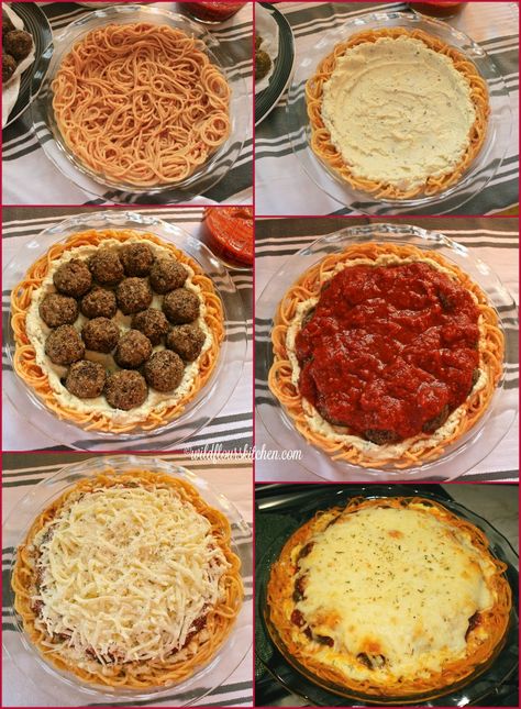 Spaghetti Meatball Bake, Baked Spaghetti Pizza, Meatball Pie, Meatball Spaghetti, Spaghetti Pie Recipe, Pasta Pie, Spaghetti Pie, Vegan Meatballs, Baked Pasta