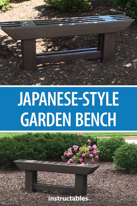 Make a Japanese-style garden bench out of reclaimed wood. A decorative and practical seat for your patio, yard, or wherever you need it.  #Instructables #woodshop #workshop #woodworking #upcycle #furnituredesign #furniture #patio #backyard Japanese Bench Garden, Japanese Patio Furniture, Lean To Decor Ideas, Upcycled Garden Bench, Japanese Garden Seating, Zen Garden Bench, Japanese Outdoor Seating, Japanese Garden Furniture, Japanese Bench Design