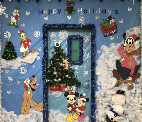 Mickey Christmas Door Decor For School, Disney Christmas Classroom Doors, Disney School Door Decorations, Disney Christmas Doors, Disney Christmas Bulletin Board Ideas, Disney Christmas Door Decorations Classroom, Disney Christmas Classroom Door, Disney Christmas Door Decor For School, Mickey Mouse Christmas Door Decorations