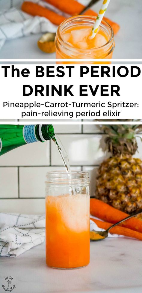 Best Period Drink Ever! {Pineapple-Carrot-Turmeric Spritzer} Plat Vegan, Juicer Recipes, Healthy Juice Recipes, Healthy Drinks Recipes, Health Drink, Healthy Juices, Smoothie Drinks, Smoothie Recipes Healthy, Healthy Nutrition