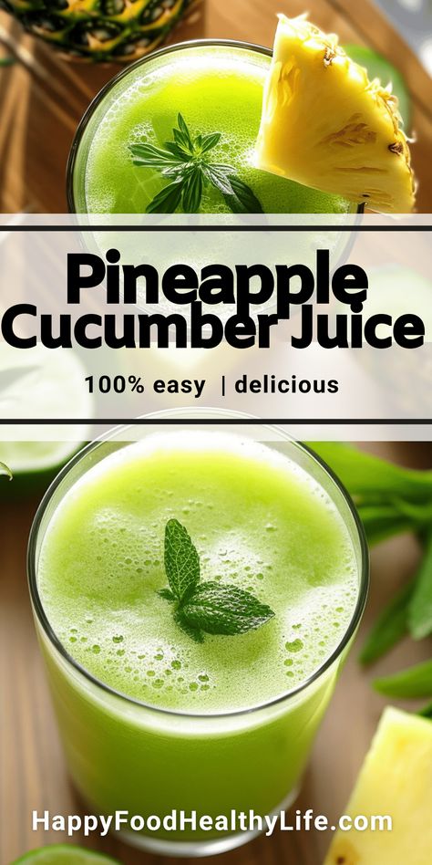 Pineapple and Cucumber Juice Recipe Pineapple And Cucumber Juice Cleanse Recipe, Juicer Recipes With Pineapple, Pineapple Cucumber Water, Pineapple Juice Drinks Healthy, Cucumber Drink For Flat Tummy, Cucumber Juice For Flat Tummy, Pineapple Mint Juice, Juicing Recipes Pineapple, Green Juice With Pineapple