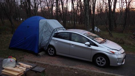 Prius Tent Prius Camper, List For Camping, Prius Camping, Camping Supply List, Camping Quebec, Minnesota Camping, Camping Essentials List, Car Tent Camping, Stealth Camping