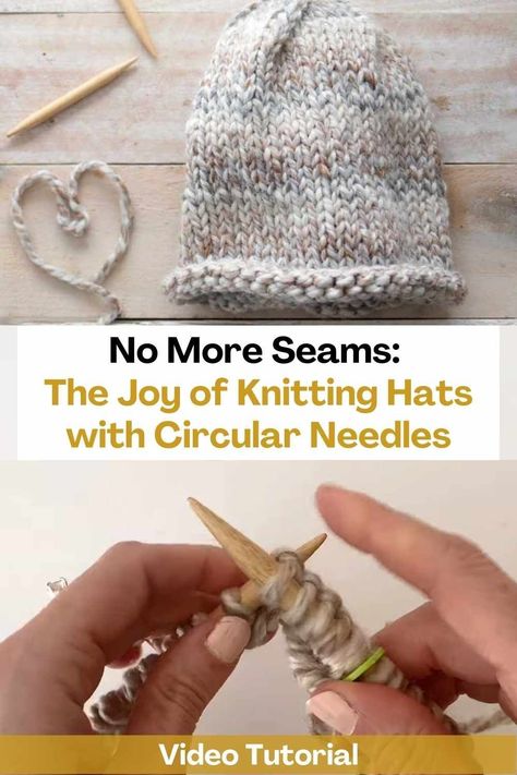 No More Seams: The Joy of Knitting Hats with Circular Needles Knit Hats On Circular Needles, Knit Hat Pattern Free Circular Needles, How To Knit A Hat With Circular Needles, Knitted Cowls In The Round, How To Knit In The Round For Beginners, Helix Knitting, Circular Knitting Needles Patterns, Knit Basics, Knitting A Hat