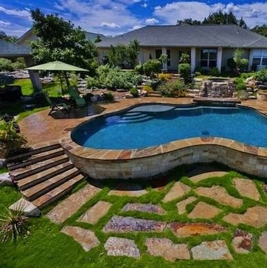 Terraced Poolside Above Ground Pool Steps, Backyard Pool Design, Oberirdische Pools, Best Above Ground Pool, Swimming Pool Decks, Pool Stuff, Pool Steps, Pool Landscape Design, Above Ground Pool Landscaping