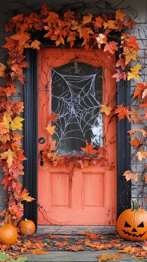 Elevate your Halloween spirit with enchanting door decorations! Craft a bewitching entrance using pumpkins, bats, and skeletons. Let your creativity run wild with DIY projects or store-bought embellishments. From cute and whimsical to downright terrifying, there's a perfect Halloween door decor style for every home. Impress your guests and passersby with a hauntingly beautiful display. Entrance Halloween Decor, Apartment Door Halloween Decor, Apartment Door Decorations, Halloween Doorway, Diy Halloween Porch, Halloween Doors, Halloween Door Decor, Halloween Front Door Decorations, Paper Bat