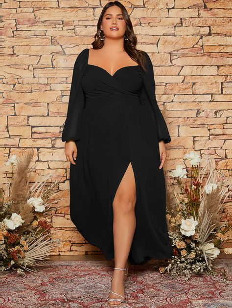 Black  Collar Long Sleeve Chiffon Plain A Line Embellished Non-Stretch All Weddings & Events Wrap Dress Bridesmaid, Mesh Bridesmaids Dress, Sequin Bridesmaid, Sequin Bridesmaid Dresses, Business Formal Dress, Plus Size Bridesmaid, Maxi Bridesmaid Dresses, Formal Dresses Gowns, Bridesmaid Dresses Plus Size