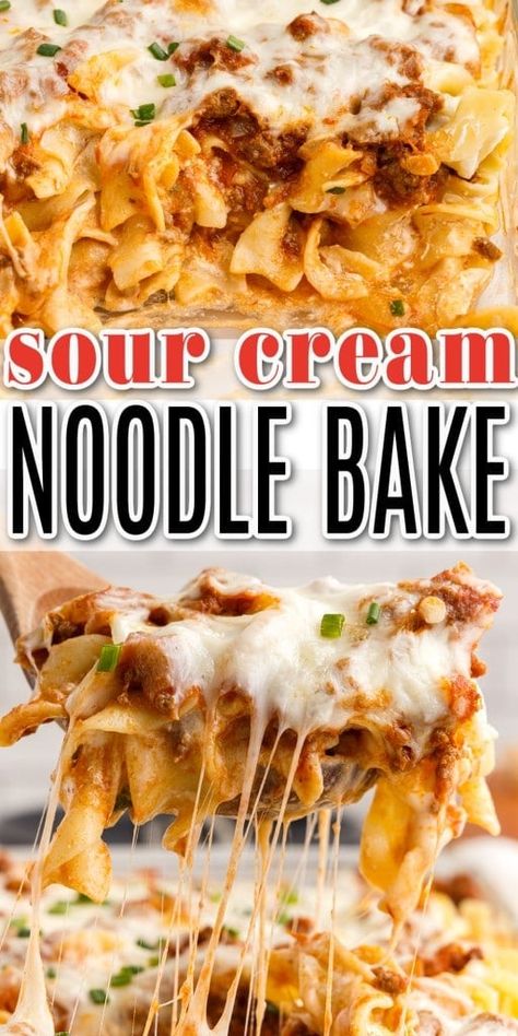 Sour Cream Pasta, Sour Cream Noodle Bake, Noodle Bake, Pasta Casserole Recipes, Noodle Casserole Recipes, Cream Pasta, Traditional Italian Dishes, Sour Cream Recipes, Beef Pasta