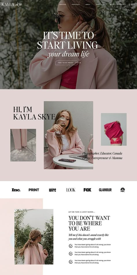 Webdesign inspiration Girly Website Design Inspiration, Elegant Website Design Layout, Women Empowerment Website Design, Bridal Website Design, Bold Website Design Inspiration, Website Design Coaching, Personal Brand Website Design, Website Design About Us, Web Site Design Inspiration